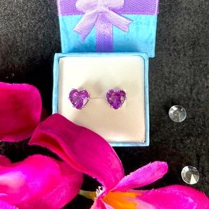 Heart Amethyst Stud Earrings